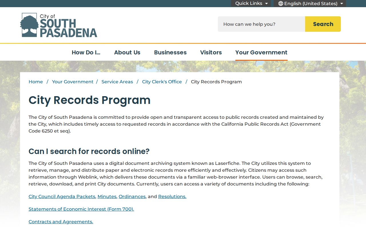 South Pasadena residents directory city records program