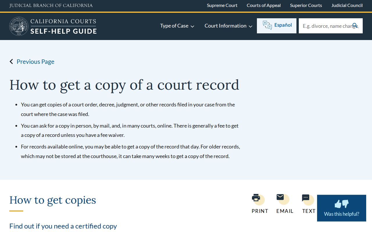South Pasadena previous residents court record copy procedure