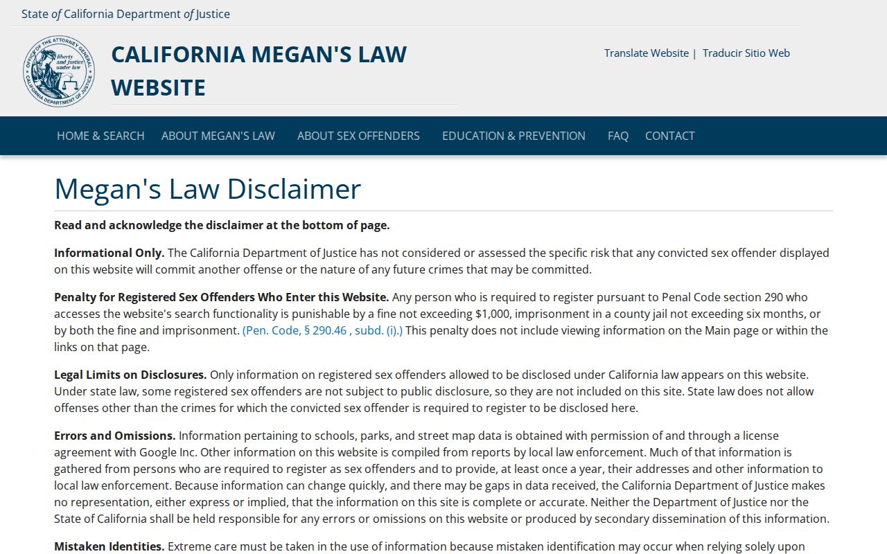 South Pasadena resident lookup California public safety registry