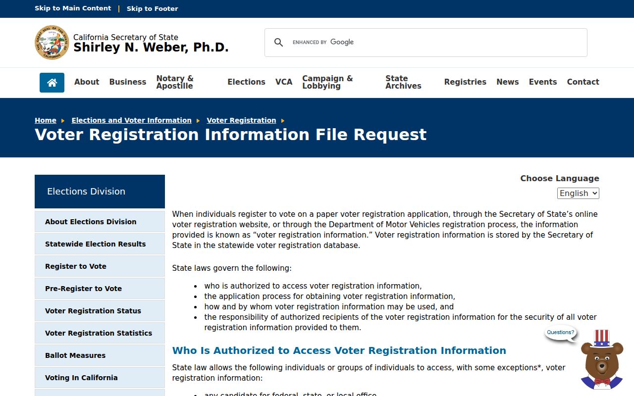 South Pasadena resident lookup California voter file request